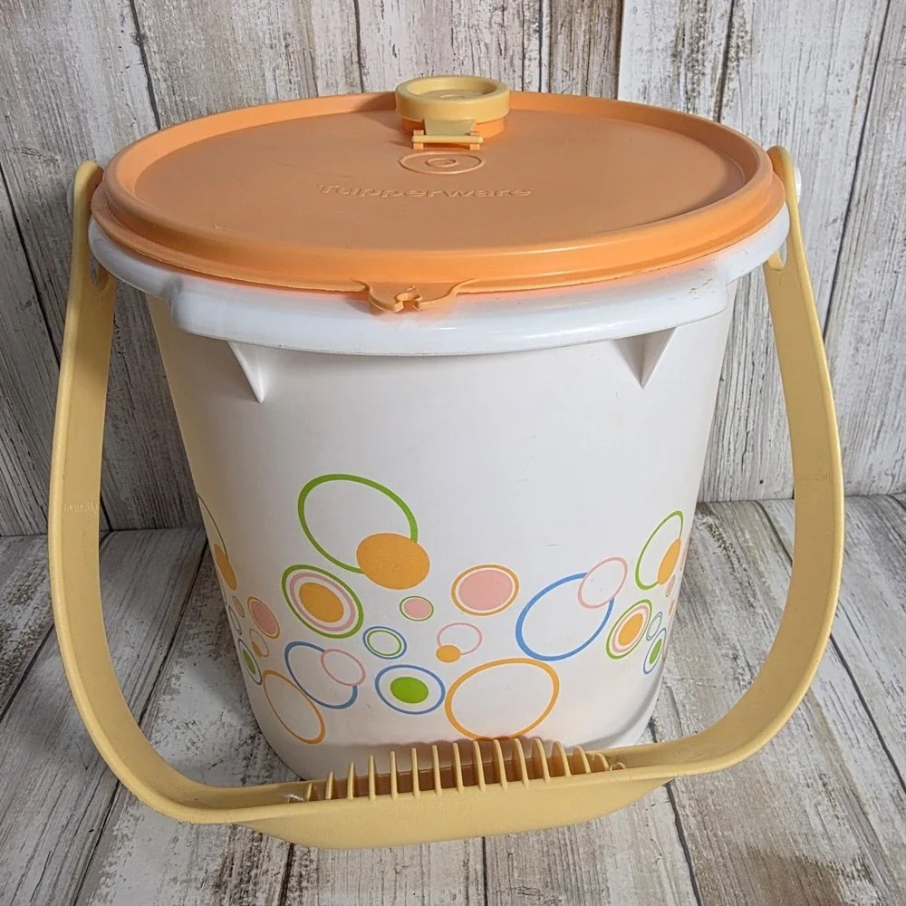 Tupperware 5L Storage Bucket Vented Lid Handle Bubble Print 4653A-1 Retro Orange - Picture 8 of 8